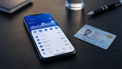 شاشة هاتف ذكي تعرض واجهة تطبيق بنكك لفتح حساب بنك الخرطوم أون لاين بالرقم الوطني بجانب بطاقة هوية سودانية.