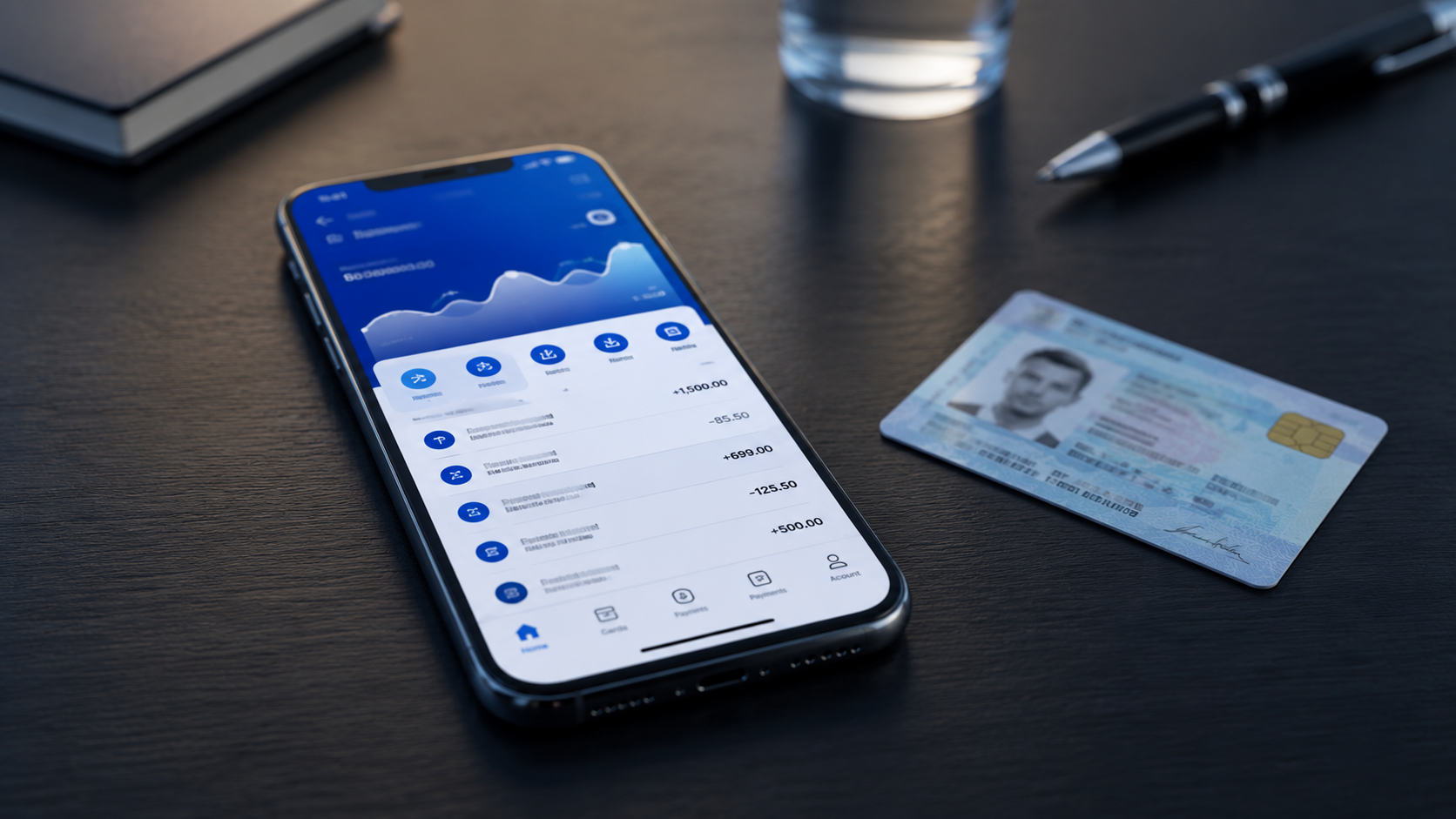 شاشة هاتف ذكي تعرض واجهة تطبيق بنكك لفتح حساب بنك الخرطوم أون لاين بالرقم الوطني بجانب بطاقة هوية سودانية.