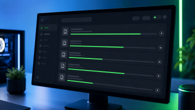 شاشة شروحات تقنية تعرض واجهة برنامج Internet Download Manager وحل مشكلة رسائل تفعيل واجهة التحميل على شاشة كمبيوتر حديثة.