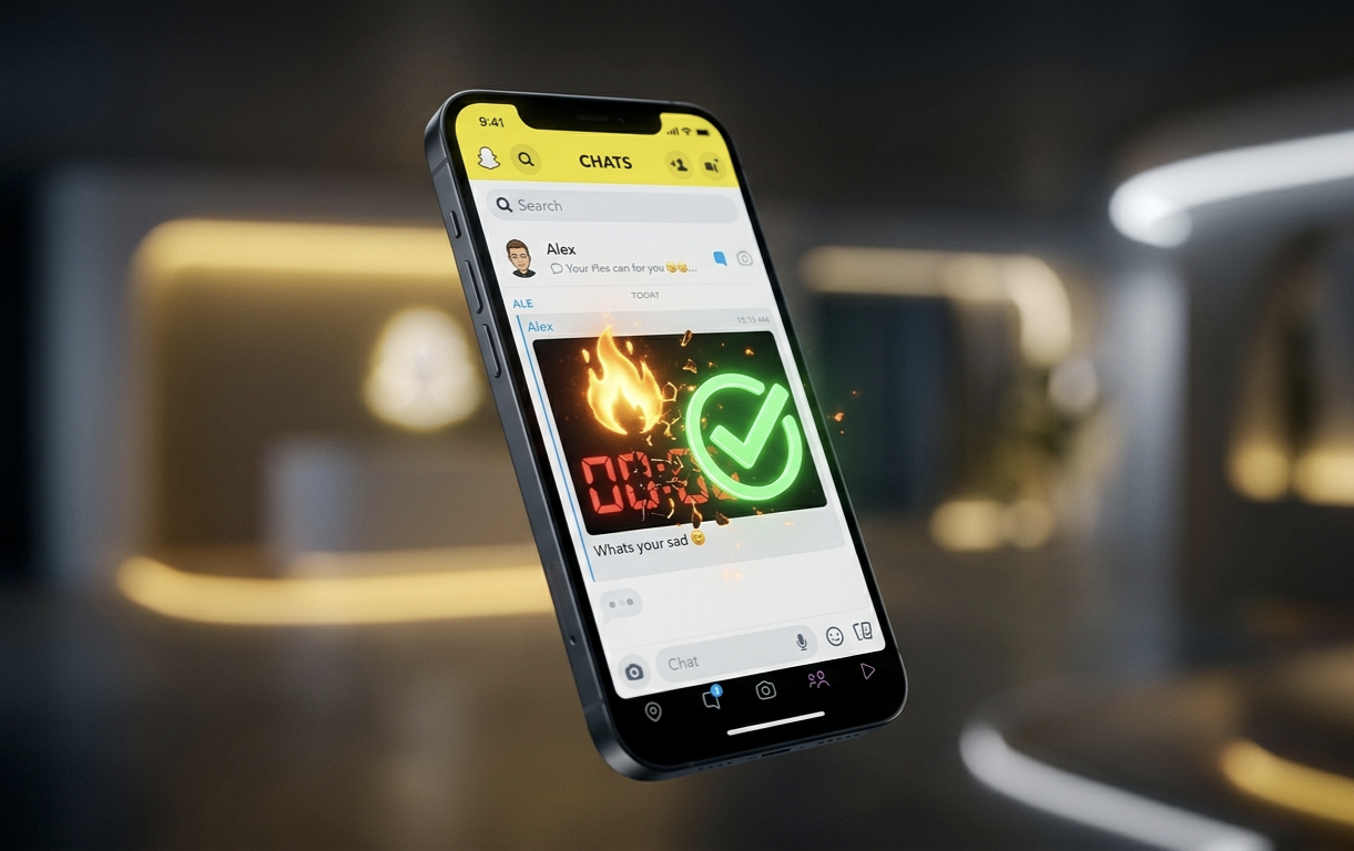 شاشة هاتف ذكي تظهر تطبيق سناب شات مع رمز الستريك واستعادة عداد الأيام الضائع مجاناً.