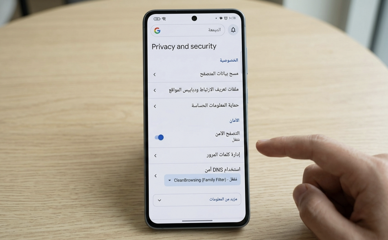 شاشة إعدادات الأمن والخصوصية في متصفح جوجل كروم للأندرويد