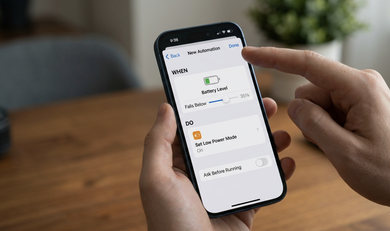 خطوات تفعيل وضع الطاقة المنخفضة تلقائياً في آيفون عبر Automations